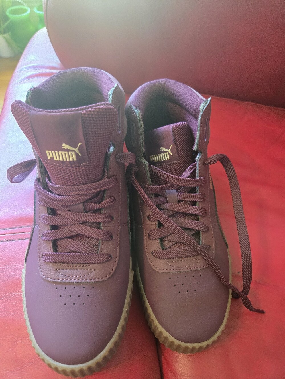 Puma Maroon High-Top Sneakers with Gum Outsole